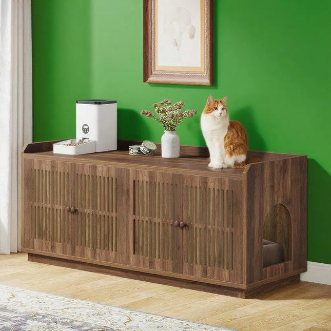 🐱 Cat Litter Box Enclosure – Wooden Hidden Litter Cabinet