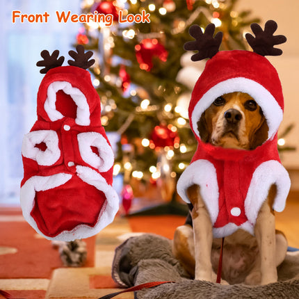 🐶🐱 Christmas Santa & Reindeer Antlers Costume – Warm Holiday Outfit for Small & Medium Dogs & Cats
