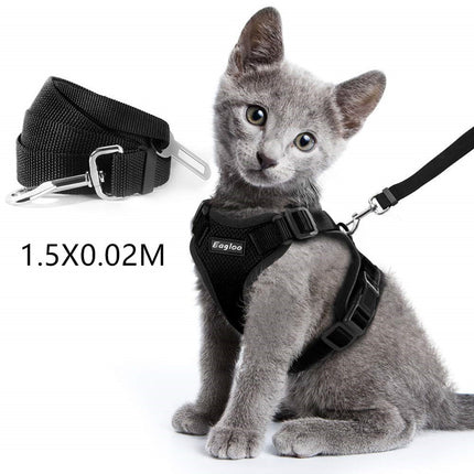 🐱 Escape-Proof Cat Harness – Reflective Vest with Leash Adapter