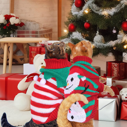 🐶🐱 Christmas Turtleneck Sweater – Snowman & Stripes Holiday Outfit for Small & Medium Dogs & Cats