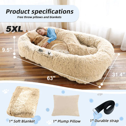 🐶 Human-Size Dog Bed – Oversized Washable Faux Fur Bed for You & Your Pet
