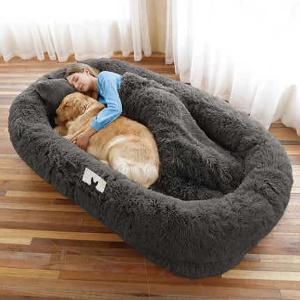 🐶 Human-Size Dog Bed – Oversized Washable Faux Fur Bed for You & Your Pet