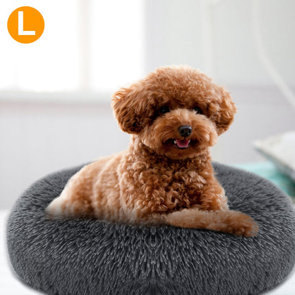 🐶 Fleece Dog Nest Bed – Cozy Donut Cushion with Raised Rim