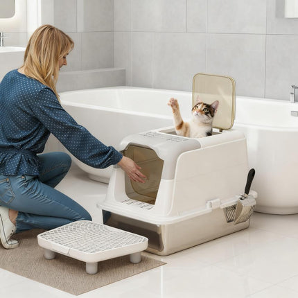 🐱 Enclosed Cat Litter Box with Scoop & Deodorizer – Front Entry Privacy Design