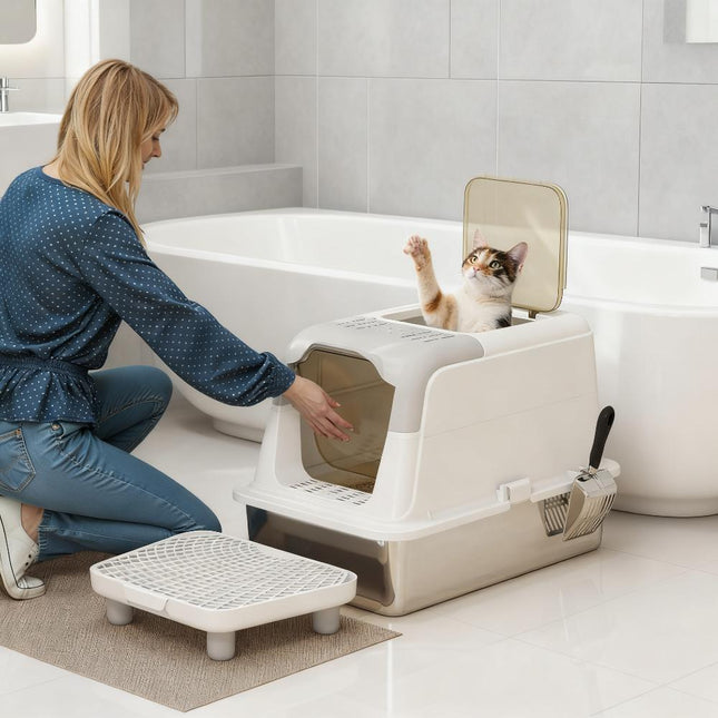 🐱 Enclosed Cat Litter Box with Scoop & Deodorizer – Front Entry Privacy Design