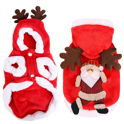 🐶🐱 Christmas Santa & Reindeer Antlers Costume – Warm Holiday Outfit for Small & Medium Dogs & Cats