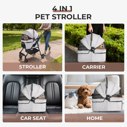 🐱🐶 Foldable 4-Wheel Pet Stroller – Breathable Travel Stroller for Cats & Small Dogs