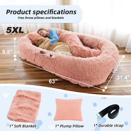 🐶 Human-Size Dog Bed – Oversized Washable Faux Fur Bed for You & Your Pet