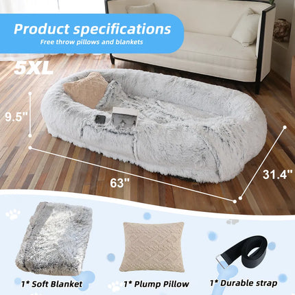 🐶 Human-Size Dog Bed – Oversized Washable Faux Fur Bed for You & Your Pet