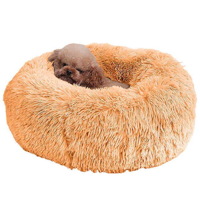 🐶 Fleece Dog Nest Bed – Cozy Donut Cushion with Raised Rim