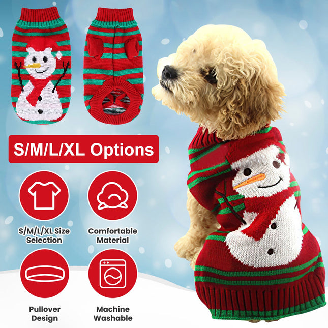 🐶🐱 Christmas Turtleneck Sweater – Snowman & Stripes Holiday Outfit for Small & Medium Dogs & Cats