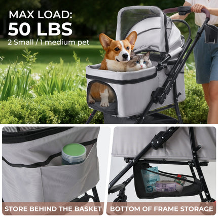 🐱🐶 Foldable 4-Wheel Pet Stroller – Breathable Travel Stroller for Cats & Small Dogs