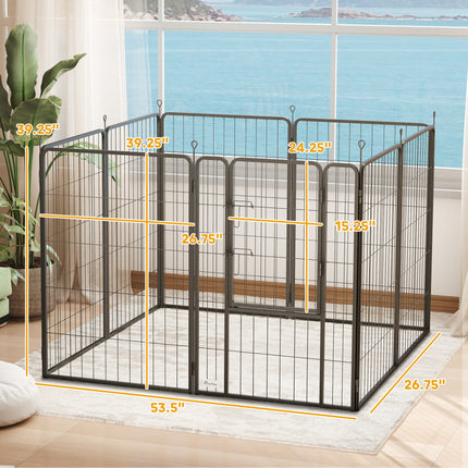 [*] 39" Exercise Pen – 8 Panel Metal Dog Fence for Medium & Large Dogs (Black)