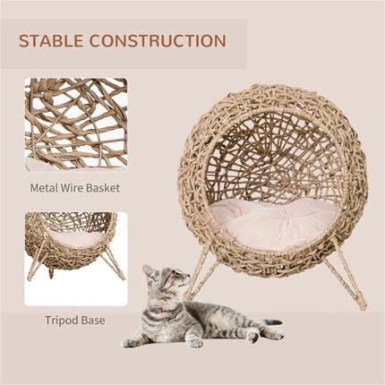 🐱 Wooden Cat House & Bed (Beige) – Cosy Enclosed Hideaway