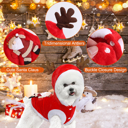🐶🐱 Christmas Santa & Reindeer Antlers Costume – Warm Holiday Outfit for Small & Medium Dogs & Cats