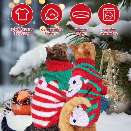 🐶🐱 Christmas Turtleneck Sweater – Snowman & Stripes Holiday Outfit for Small & Medium Dogs & Cats