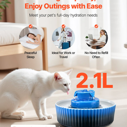 🐱 Ceramic Cat Water Fountain – 2.1L Flowing Filter for Fresh Hydration