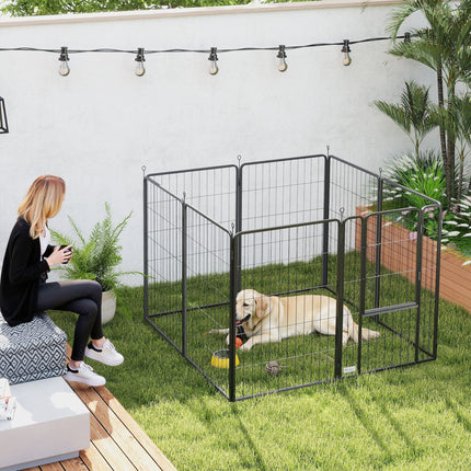 [*] 39" Exercise Pen – 8 Panel Metal Dog Fence for Medium & Large Dogs (Black)
