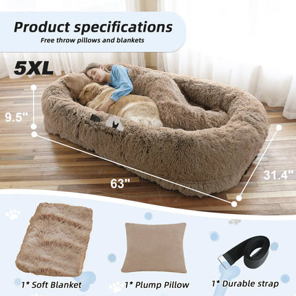 🐶 Human-Size Dog Bed – Oversized Washable Faux Fur Bed for You & Your Pet
