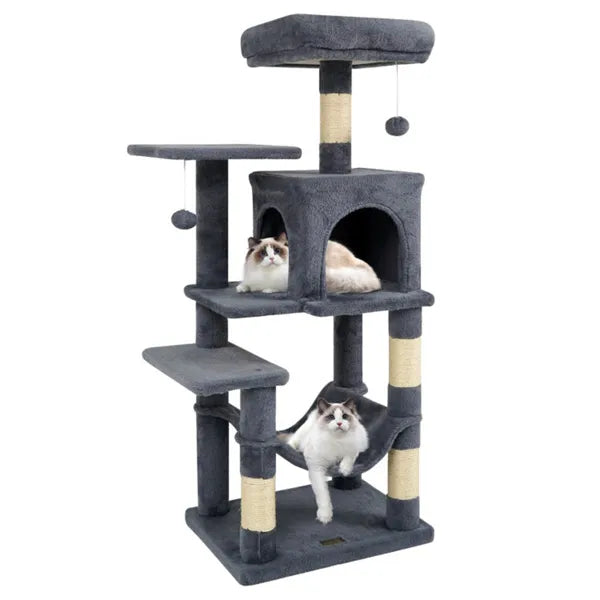 🐱 Multi-Level Cat Tree 44" | Perch, Condo & Hammock for Indoor Cats