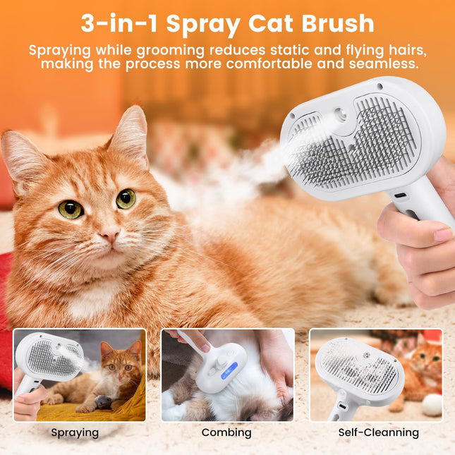 🐱🐶 3-in-1 Cat & Dog Steam Brush – Spray Grooming Comb for Shedding