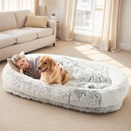 🐶 Human-Size Dog Bed – Oversized Washable Faux Fur Bed for You & Your Pet
