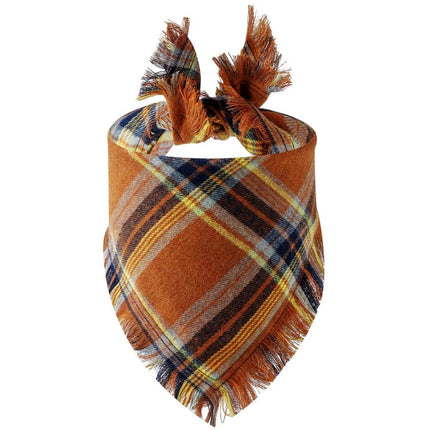 [*] Dog Bandana Scarf – Fall Plaid with Tassel Edges