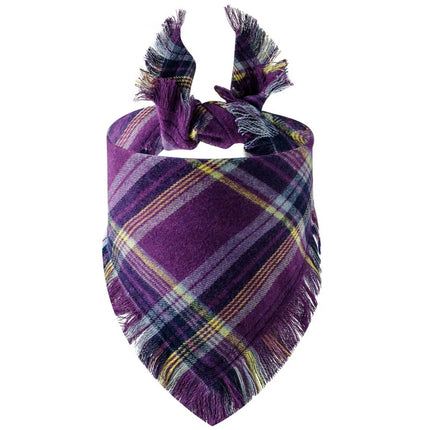 [*] Dog Bandana Scarf – Fall Plaid with Tassel Edges
