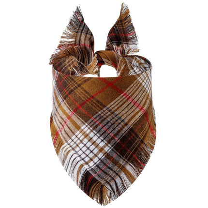 [*] Dog Bandana Scarf – Fall Plaid with Tassel Edges