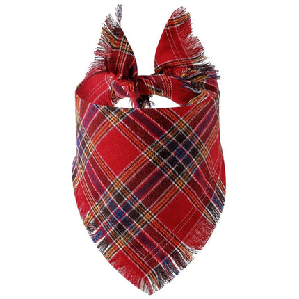 [*] Dog Bandana Scarf – Fall Plaid with Tassel Edges
