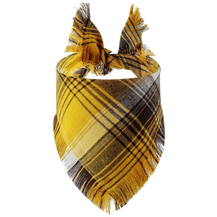 [*] Dog Bandana Scarf – Fall Plaid with Tassel Edges