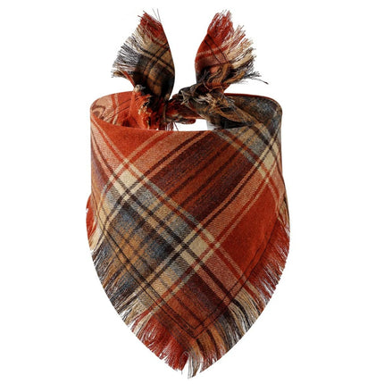 [*] Dog Bandana Scarf – Fall Plaid with Tassel Edges