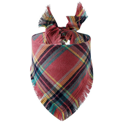 [*] Dog Bandana Scarf – Fall Plaid with Tassel Edges
