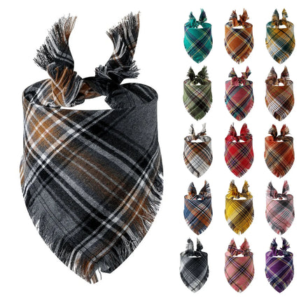 [*] Dog Bandana Scarf – Fall Plaid with Tassel Edges