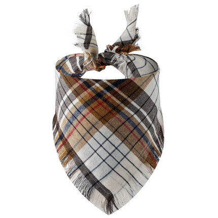 [*] Dog Bandana Scarf – Fall Plaid with Tassel Edges