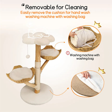 [*] 110cm Modern Cat Furniture Climbing Tree – Solid Wood Activity Center with Scratching Post