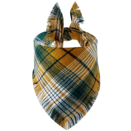 [*] Dog Bandana Scarf – Fall Plaid with Tassel Edges
