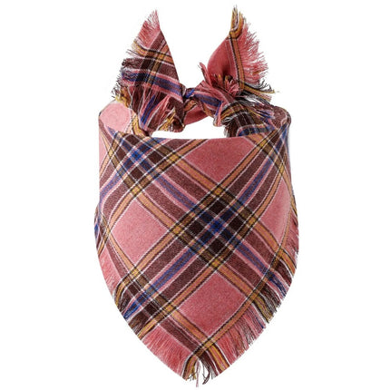[*] Dog Bandana Scarf – Fall Plaid with Tassel Edges