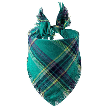[*] Dog Bandana Scarf – Fall Plaid with Tassel Edges