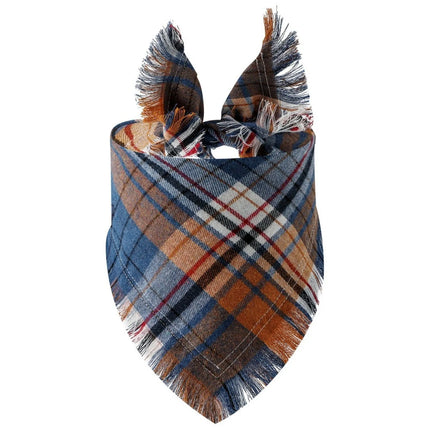 [*] Dog Bandana Scarf – Fall Plaid with Tassel Edges