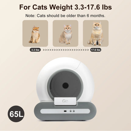 [*] DOEL 65L Self-Cleaning Cat Litter Box – Smart App Control (2.4G WiFi Only)