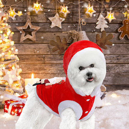 🐶🐱 Christmas Santa & Reindeer Antlers Costume – Warm Holiday Outfit for Small & Medium Dogs & Cats