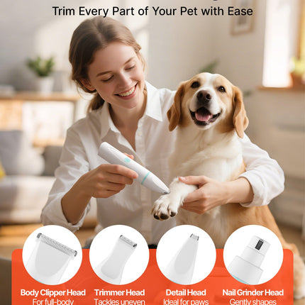 🐶 4-in-1 Dog Grooming Clipper Kit – Quiet Rechargeable Trimmer