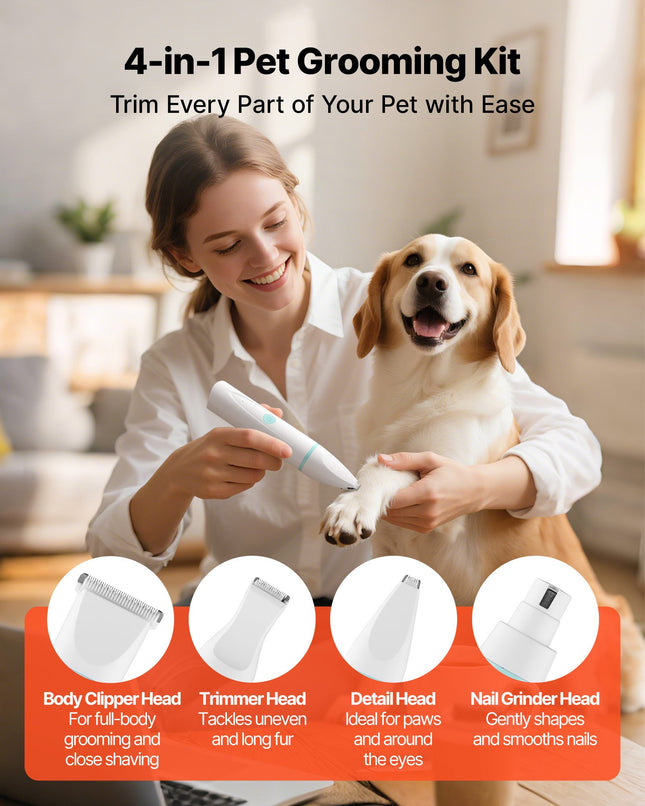 🐶 4-in-1 Dog Grooming Clipper Kit – Quiet Rechargeable Trimmer