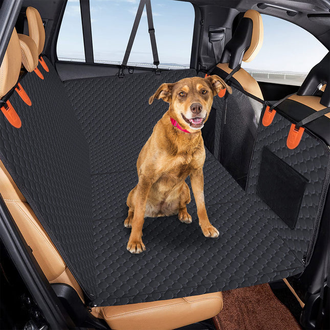 🐶 Dog Car Back Seat Cover With Zipper Mesh Window Storage Bags Waterproof 600D Oxford Cloth Car Seat Protector With Slide Flaps For Cars Trucks SUVs