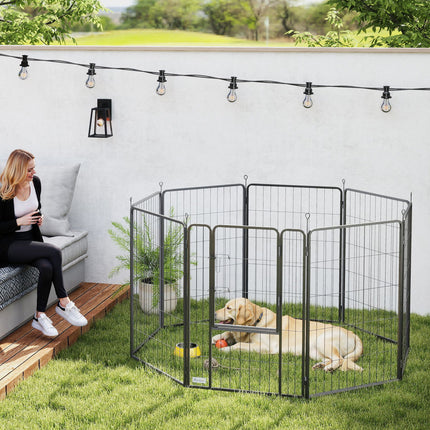 [*] 39" Exercise Pen – 8 Panel Metal Dog Fence for Medium & Large Dogs (Black)