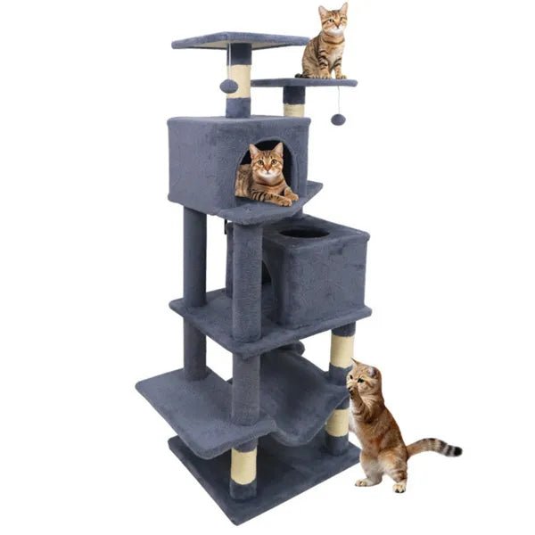 🐱 Cat Tree 57" for Multi-Cat Homes | 2 Condos & Hammock