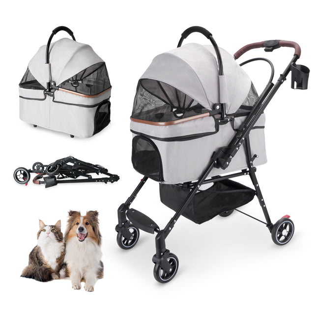 🐱🐶 Foldable 4-Wheel Pet Stroller – Breathable Travel Stroller for Cats & Small Dogs