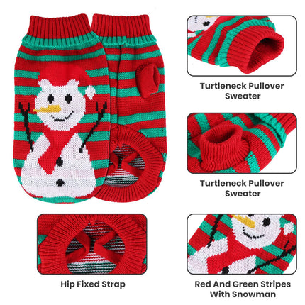 🐶🐱 Christmas Turtleneck Sweater – Snowman & Stripes Holiday Outfit for Small & Medium Dogs & Cats