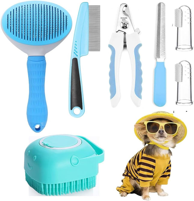 🐱🐶 7-Piece Pet Grooming Kit – Brush, Nail Clipper & Flea Comb Set
